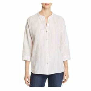 Eileen fisher Organic Cotton Double Layer Plain Shirt Button Down Neutral Sz M
